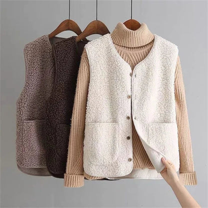 Herleve Ribbed Knit Button-Up Vest