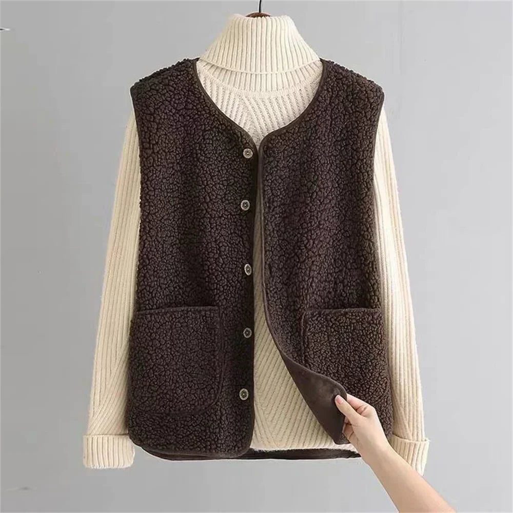 Herleve Ribbed Knit Button-Up Vest