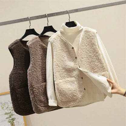Herleve Ribbed Knit Button-Up Vest