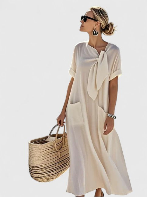 Voiette Maxi Shirt Dress with Tie Neckline
