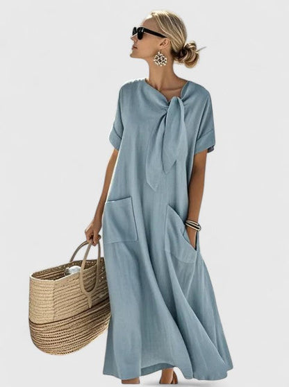 Voiette Maxi Shirt Dress with Tie Neckline