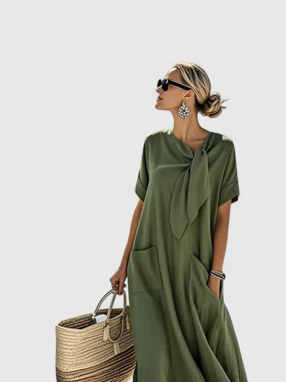 Voiette Maxi Shirt Dress with Tie Neckline