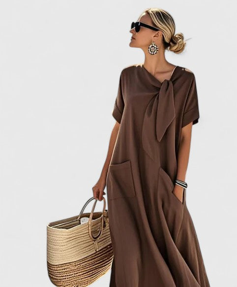Voiette Maxi Shirt Dress with Tie Neckline