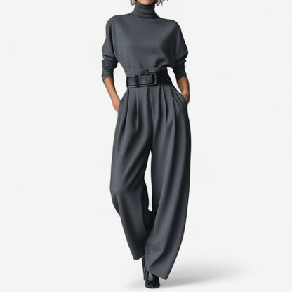 Hersende Belted Wide Leg Jumpsuit for Work, Roll Neck