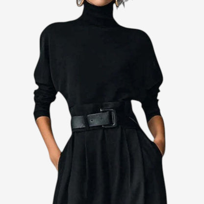 Hersende Belted Wide Leg Jumpsuit for Work, Roll Neck
