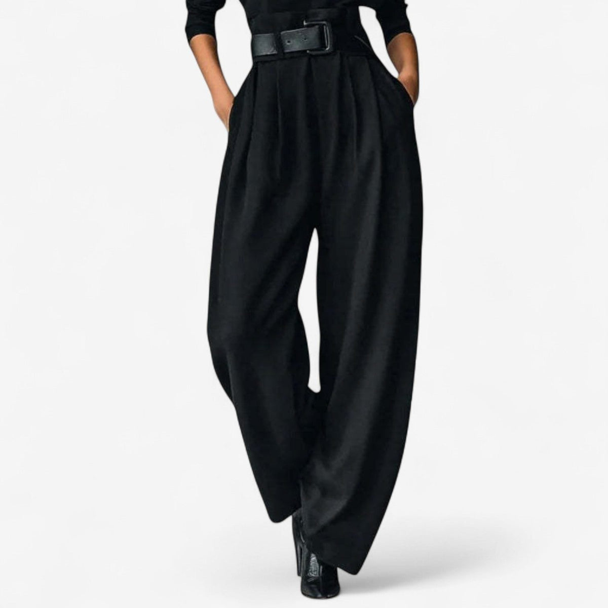 Hersende Belted Wide Leg Jumpsuit for Work, Roll Neck