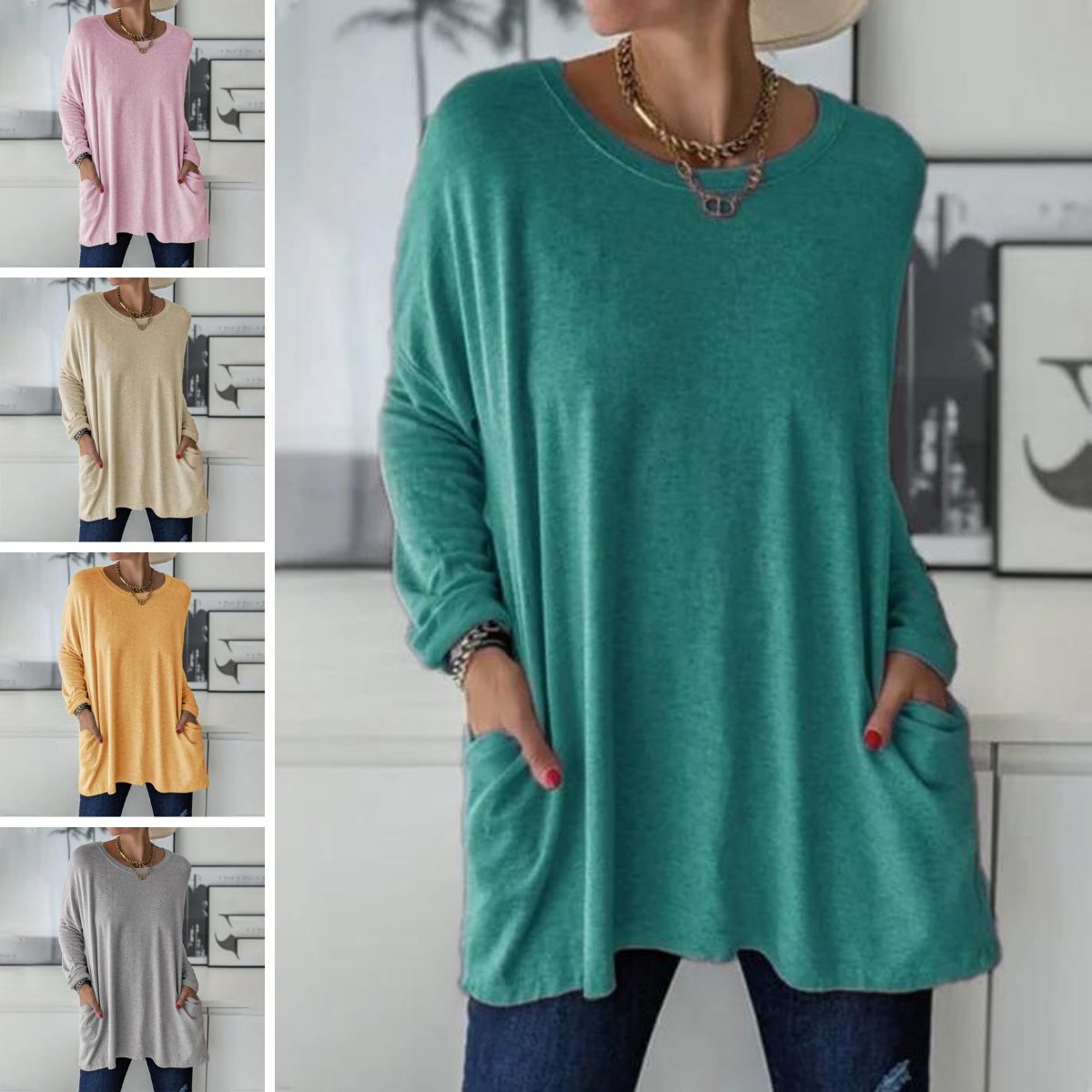Melisende Oversized Tunic Top with Pockets