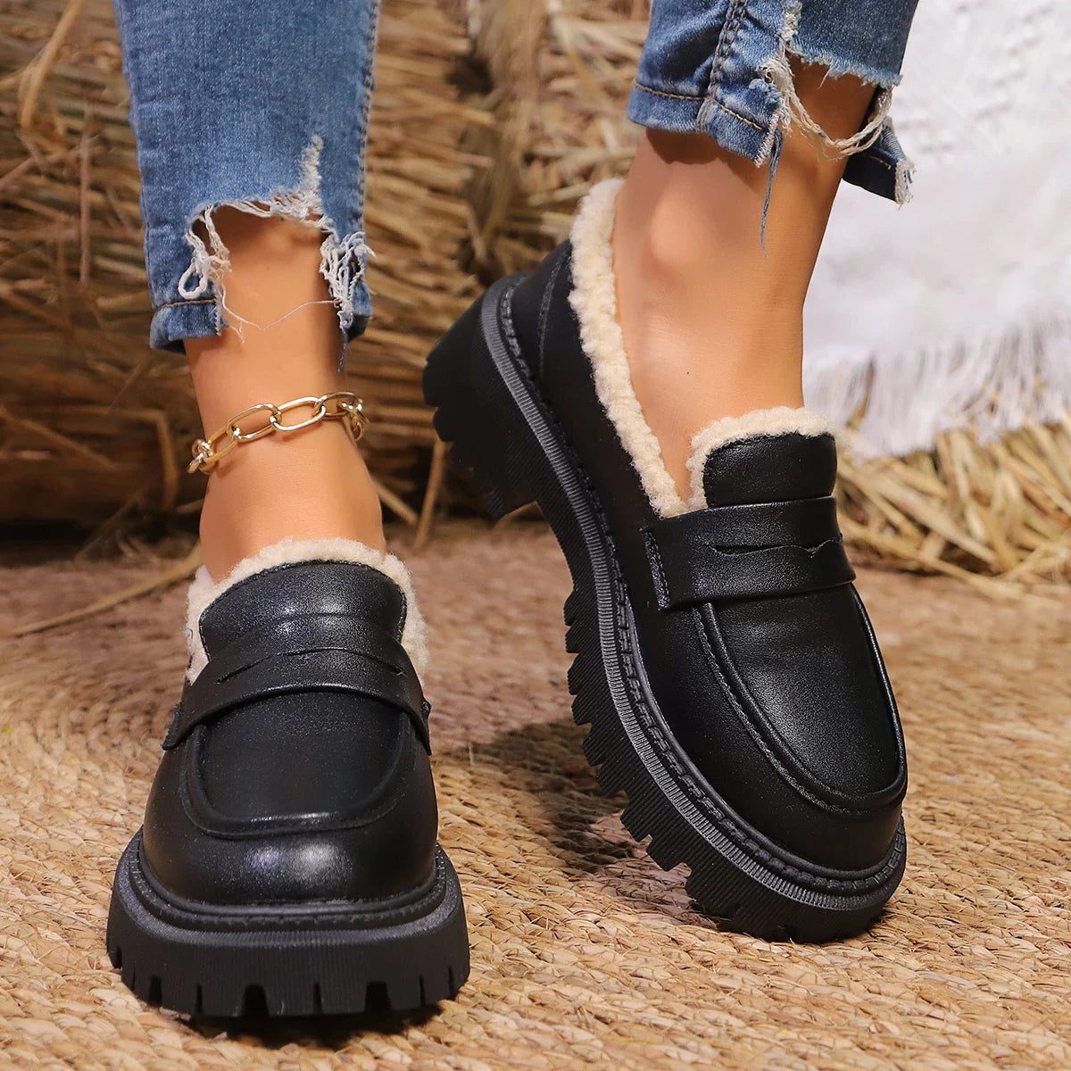 Nesta Fleece-Lined Platform Loafers for Winter