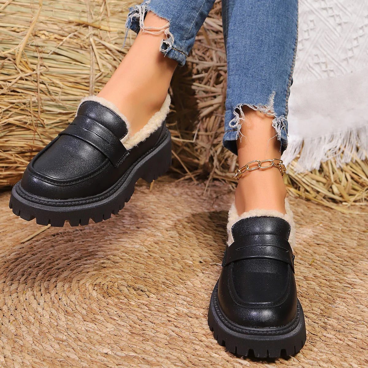 Nesta Fleece-Lined Platform Loafers for Winter