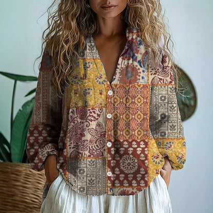 Pavlina Embroidered Blouse with V-Neck and Long Sleeves