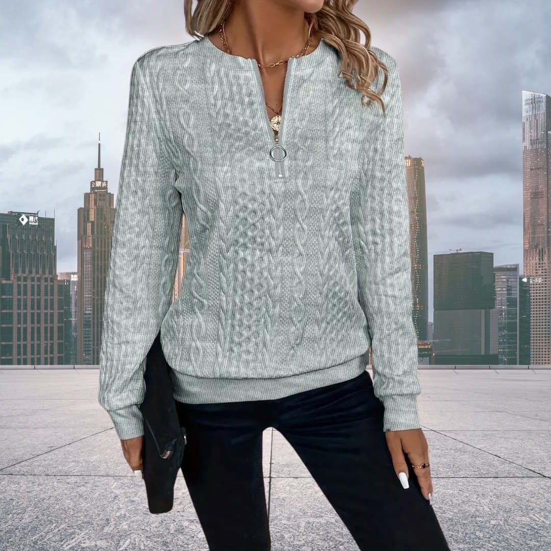 Clothilde Cable Knit Zip-Up Sweater