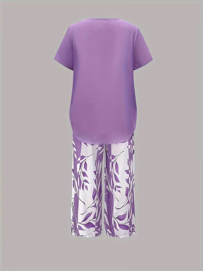 Sarrazine Leaf Print Cropped Capri Two-Piece Set