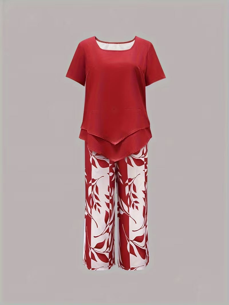 Sarrazine Leaf Print Cropped Capri Two-Piece Set