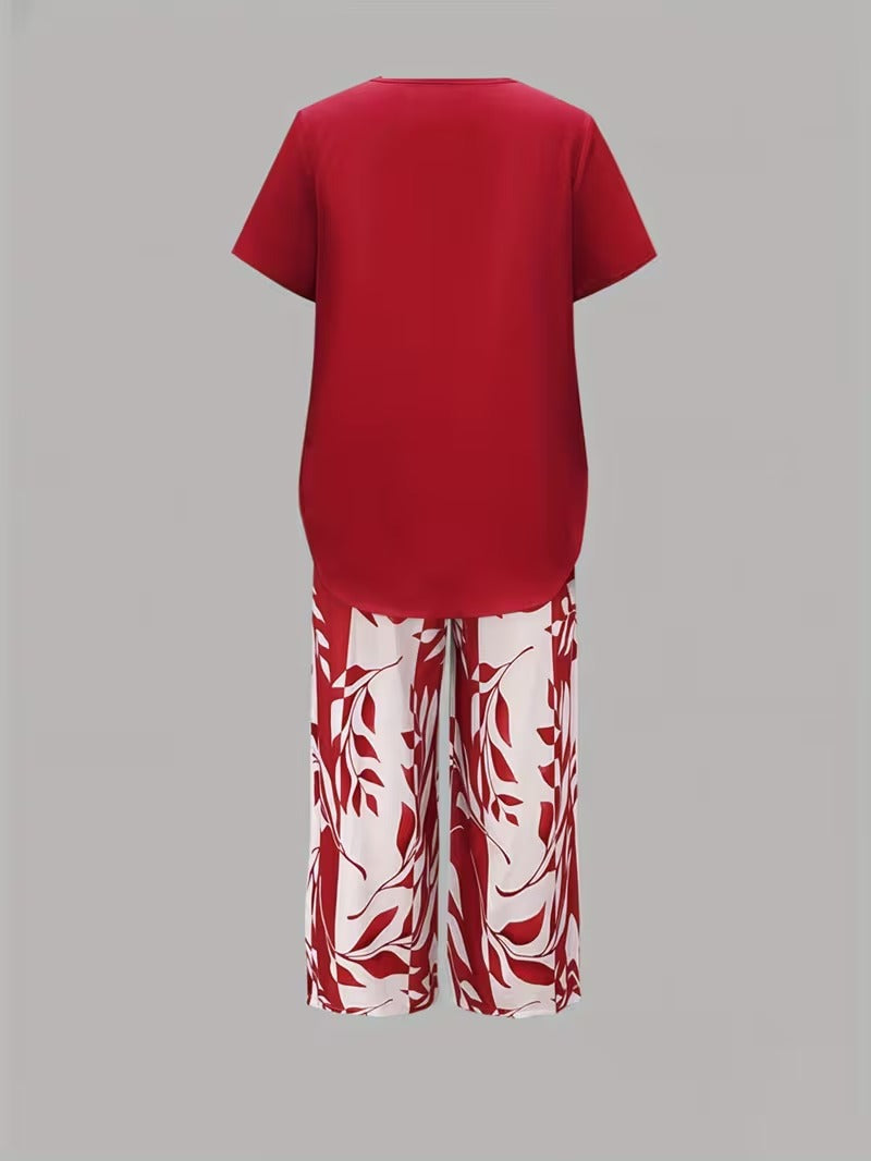 Sarrazine Leaf Print Cropped Capri Two-Piece Set