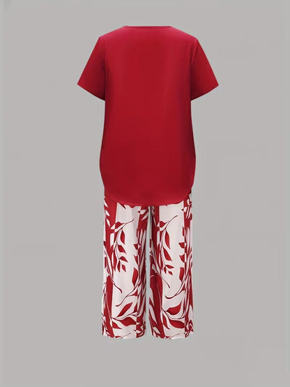 Sarrazine Leaf Print Cropped Capri Two-Piece Set