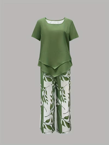 Sarrazine Leaf Print Cropped Capri Two-Piece Set