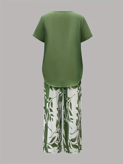 Sarrazine Leaf Print Cropped Capri Two-Piece Set