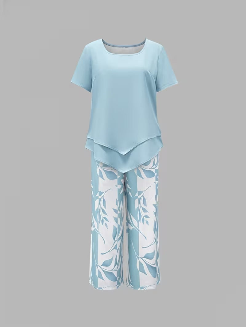 Sarrazine Leaf Print Cropped Capri Two-Piece Set