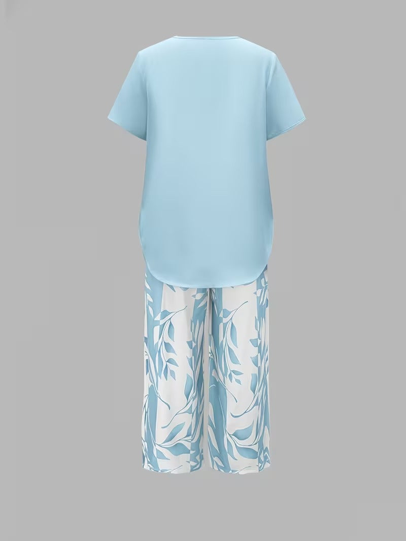 Sarrazine Leaf Print Cropped Capri Two-Piece Set
