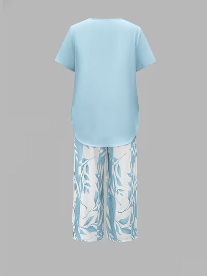 Sarrazine Leaf Print Cropped Capri Two-Piece Set