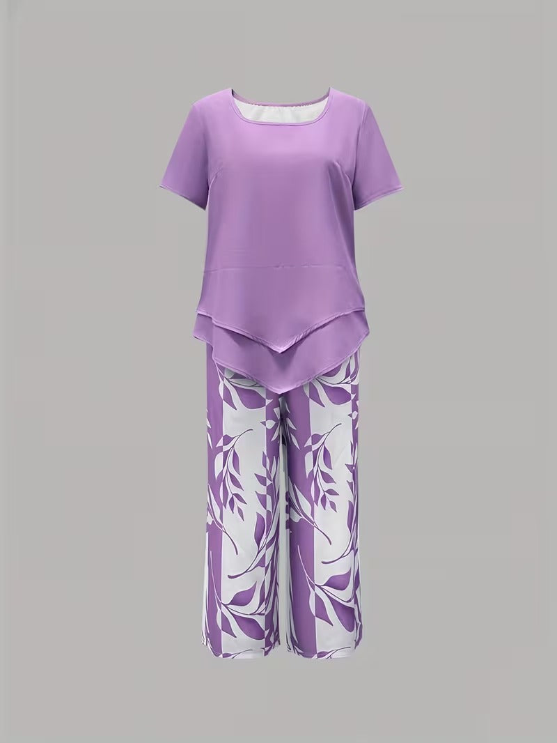 Sarrazine Leaf Print Cropped Capri Two-Piece Set