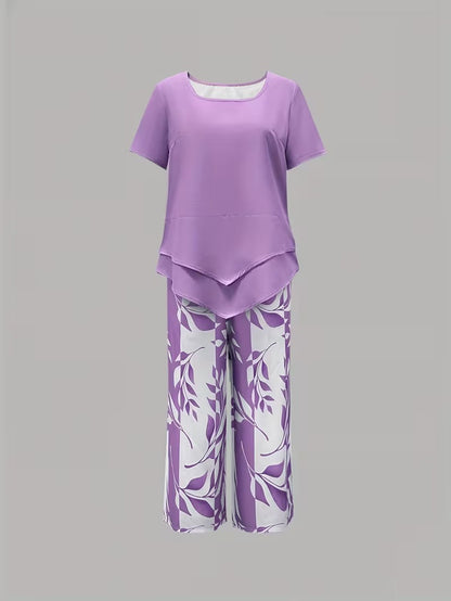 Sarrazine Leaf Print Cropped Capri Two-Piece Set