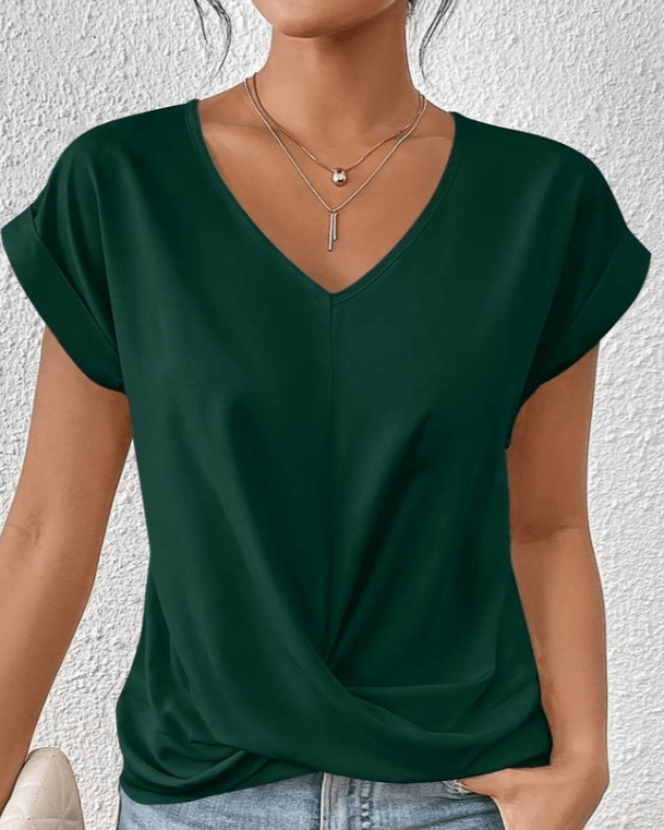 Emiko Twist Front Top with V-Neck and Short Sleeves
