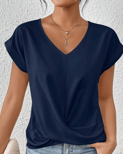 Emiko Twist Front Top with V-Neck and Short Sleeves