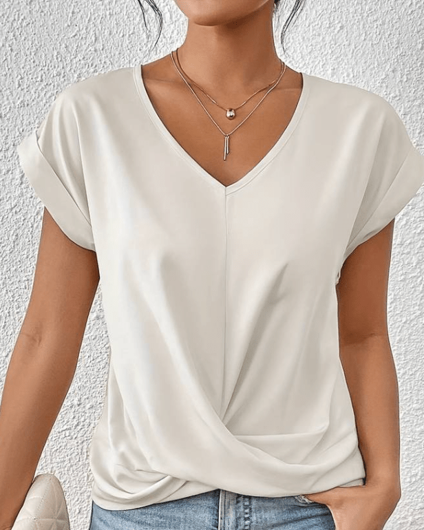 Emiko Twist Front Top with V-Neck and Short Sleeves
