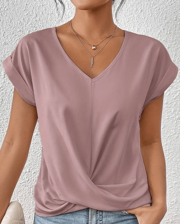 Emiko Twist Front Top with V-Neck and Short Sleeves