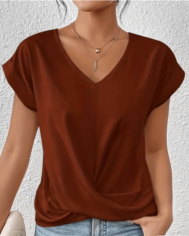 Emiko Twist Front Top with V-Neck and Short Sleeves