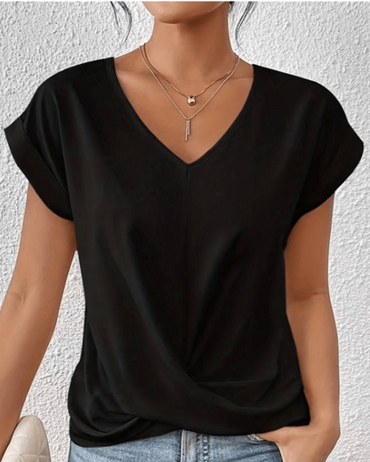 Emiko Twist Front Top with V-Neck and Short Sleeves