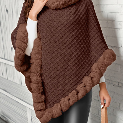 Melusine Faux Fur Trim Poncho for Winter, Cowl Neck