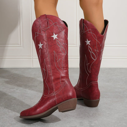 Juliane Red Western Knee-High Cowboy Boots