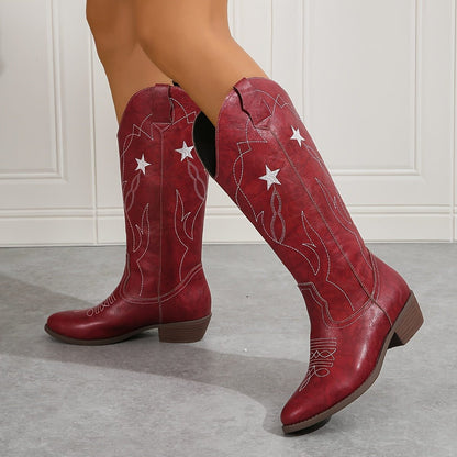 Juliane Red Western Knee-High Cowboy Boots