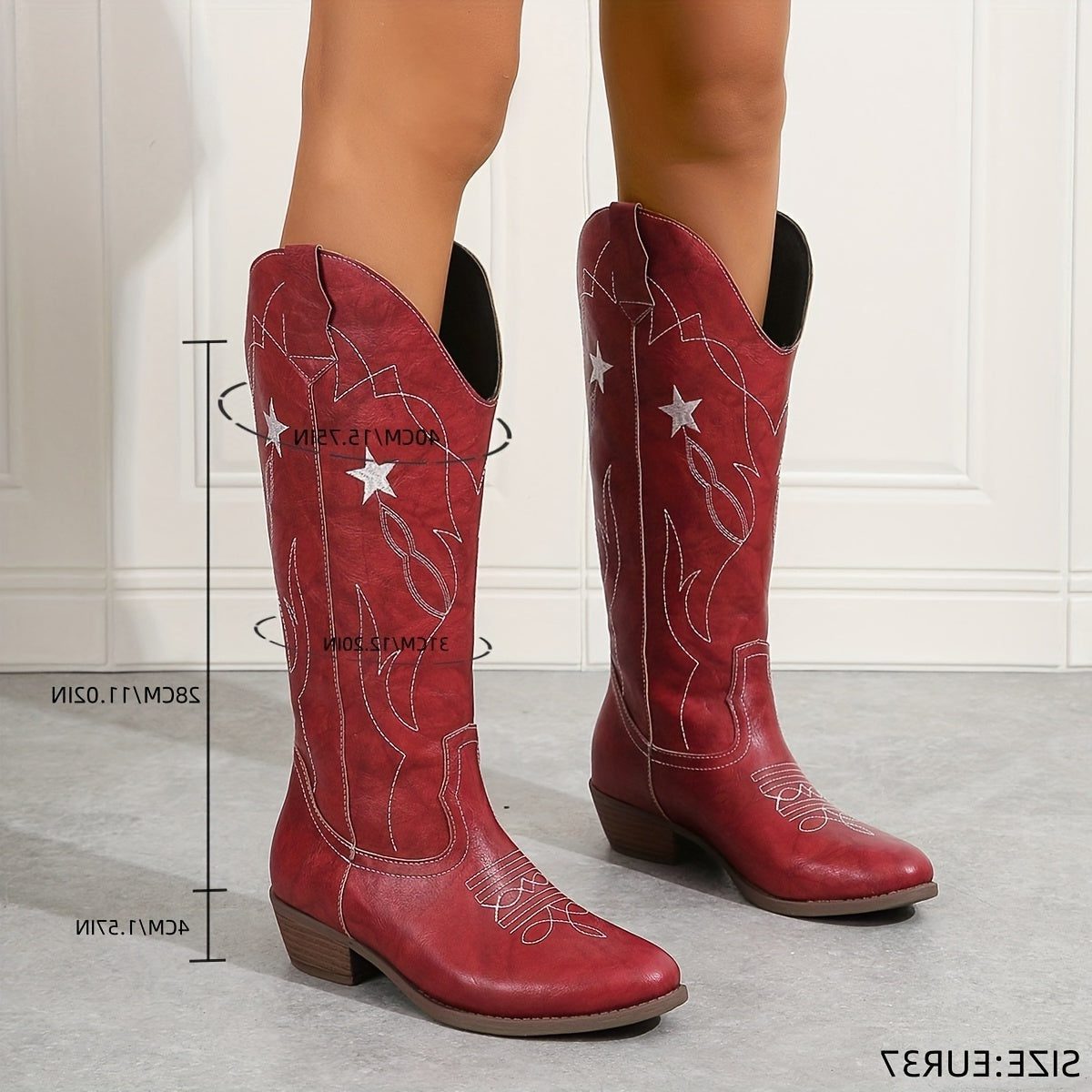 Juliane Red Western Knee-High Cowboy Boots