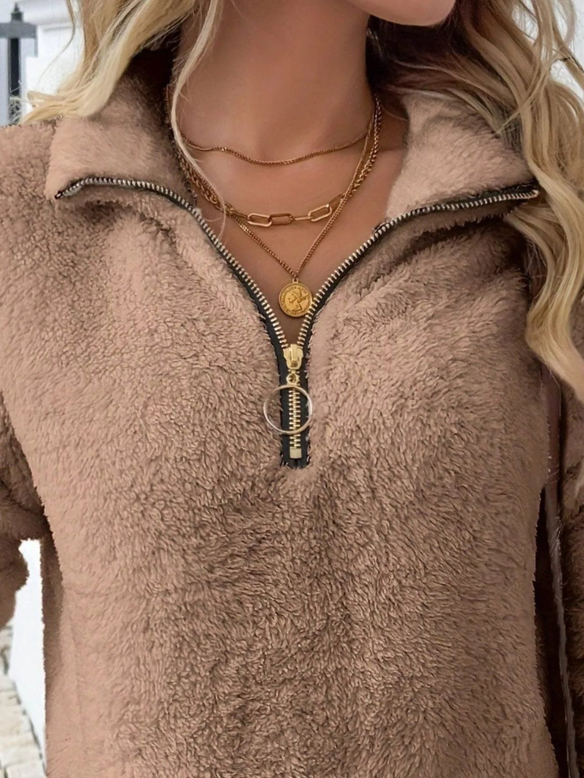 Blanchefleur Fuzzy Half-Zip Pullover Sweater
