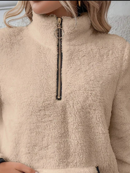 Blanchefleur Fuzzy Half-Zip Pullover Sweater