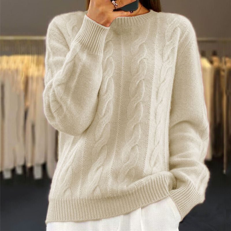 Fauvette Cable Knit Sweater for Autumn, Crew Neck