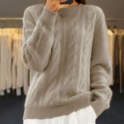 Fauvette Cable Knit Sweater for Autumn, Crew Neck