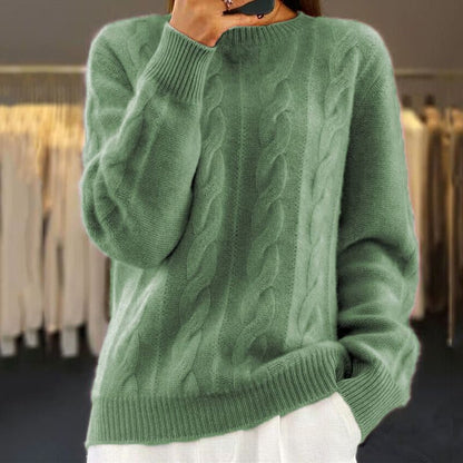 Fauvette Cable Knit Sweater for Autumn, Crew Neck