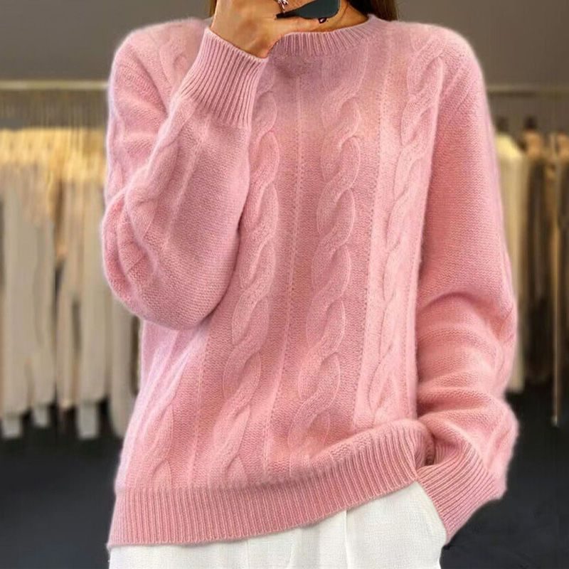 Fauvette Cable Knit Sweater for Autumn, Crew Neck
