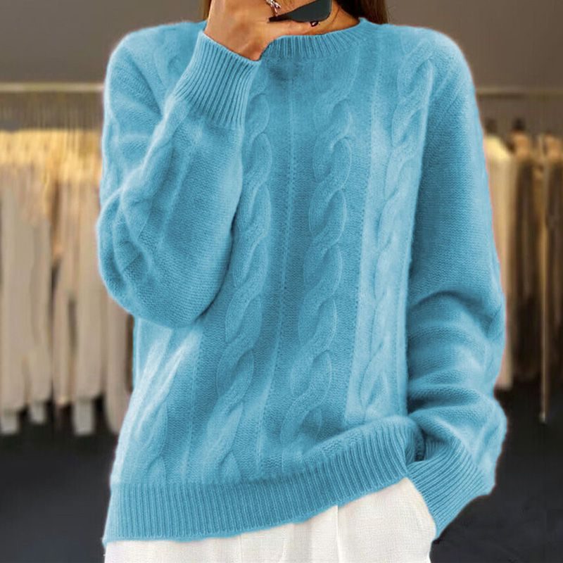 Fauvette Cable Knit Sweater for Autumn, Crew Neck