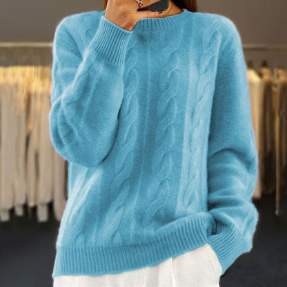 Fauvette Cable Knit Sweater for Autumn, Crew Neck
