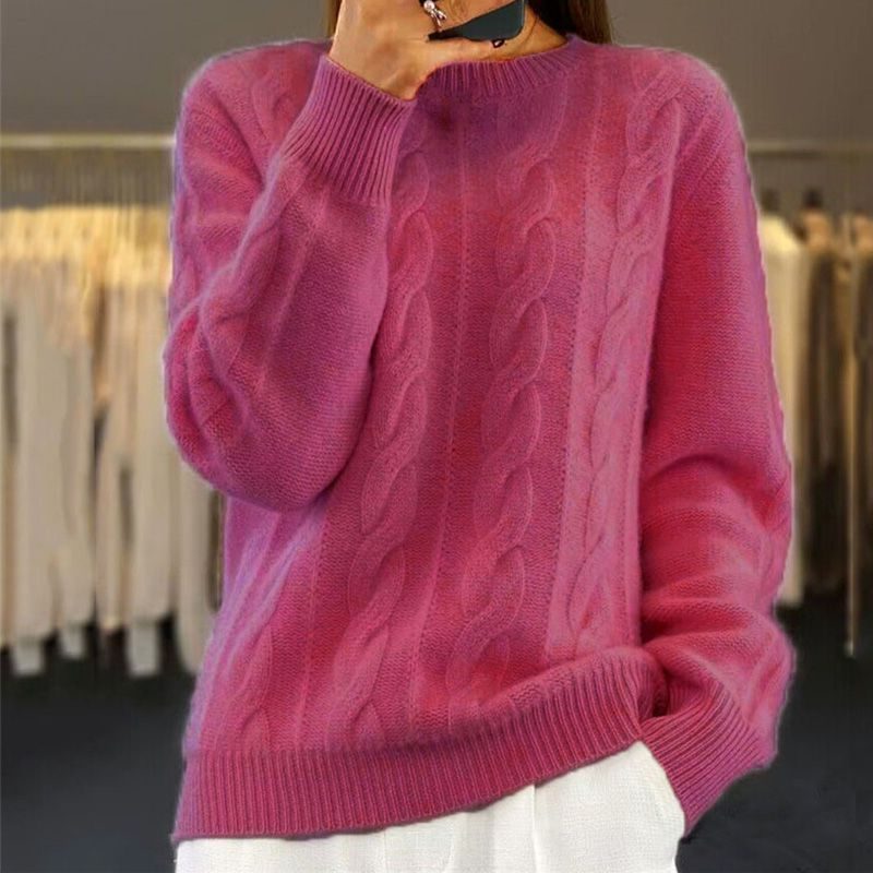 Fauvette Cable Knit Sweater for Autumn, Crew Neck