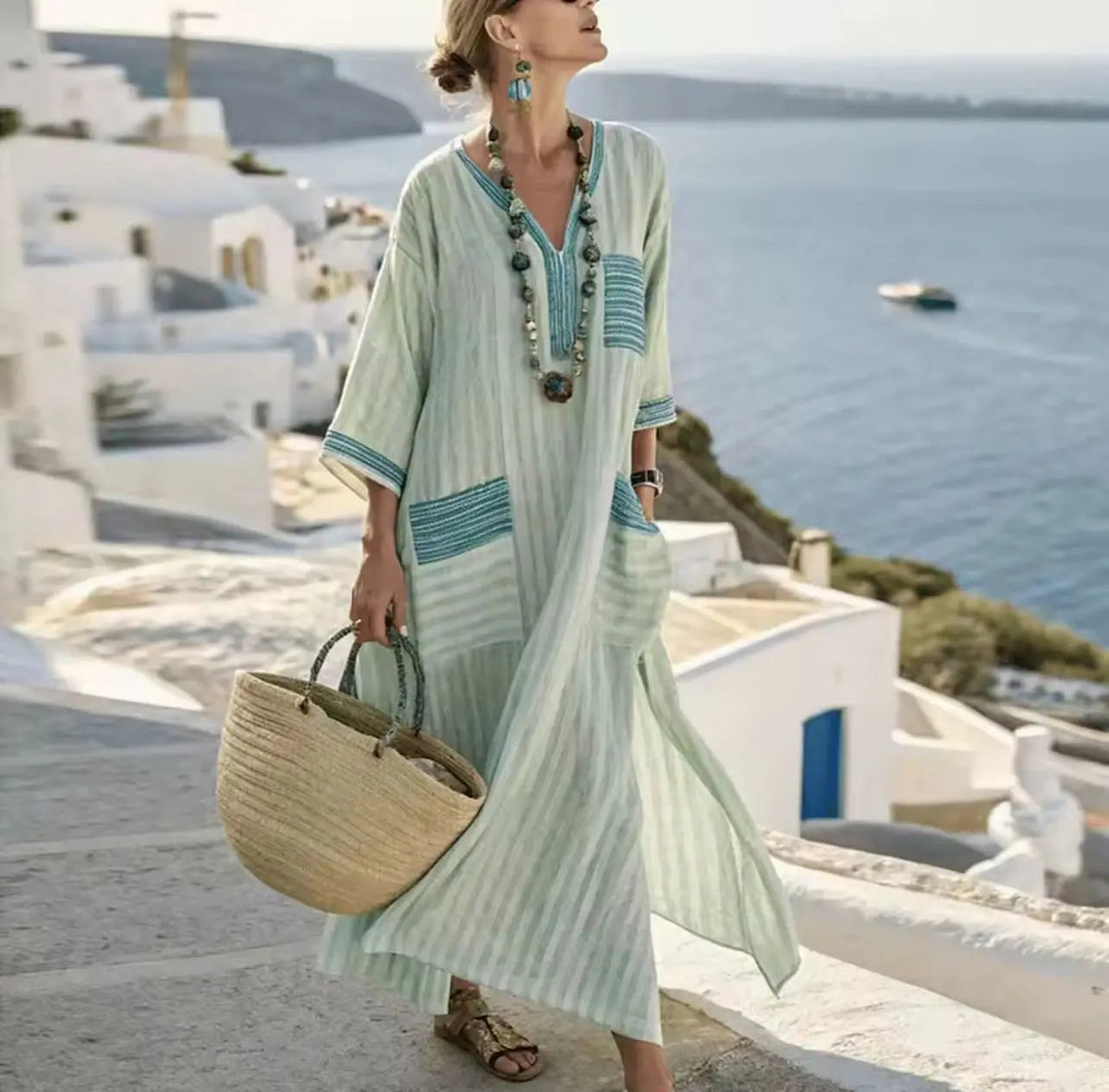 Laurel | V-Neck Striped Maxi Dress for Women