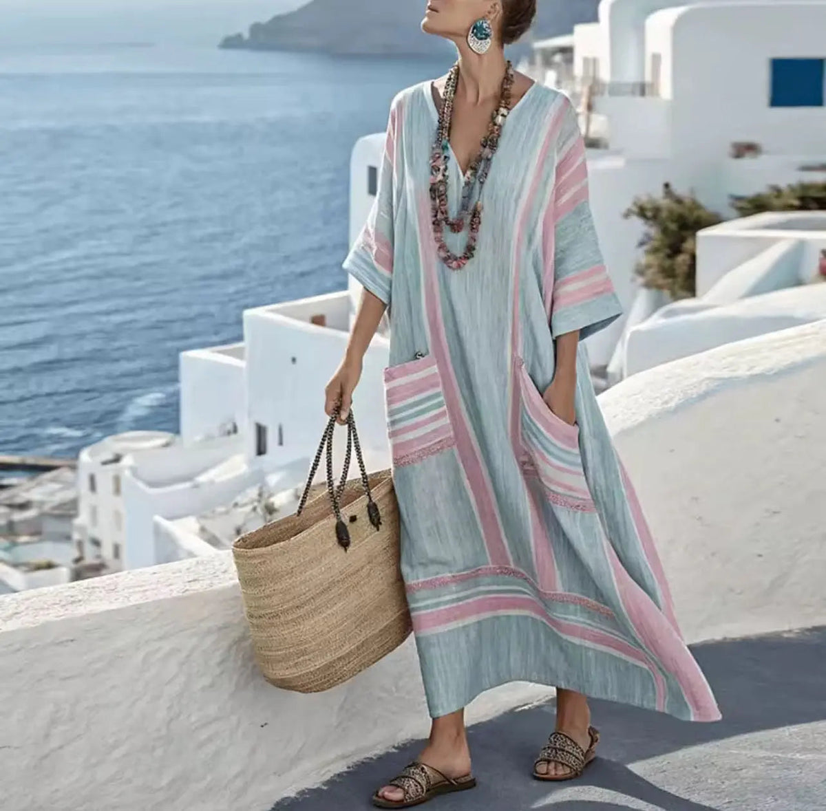 Laurel | V-Neck Striped Maxi Dress for Women