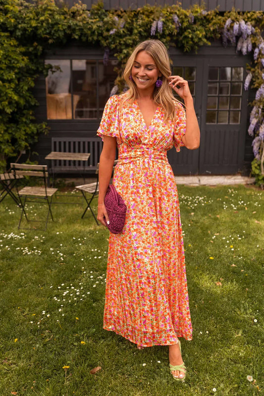 Tullia Floral Wrap Maxi Dress with V-Neck and Short Sleeves