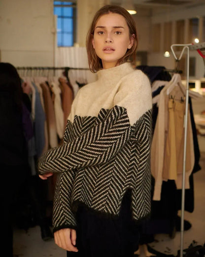 Armentine Chevron Knit Turtleneck Sweater