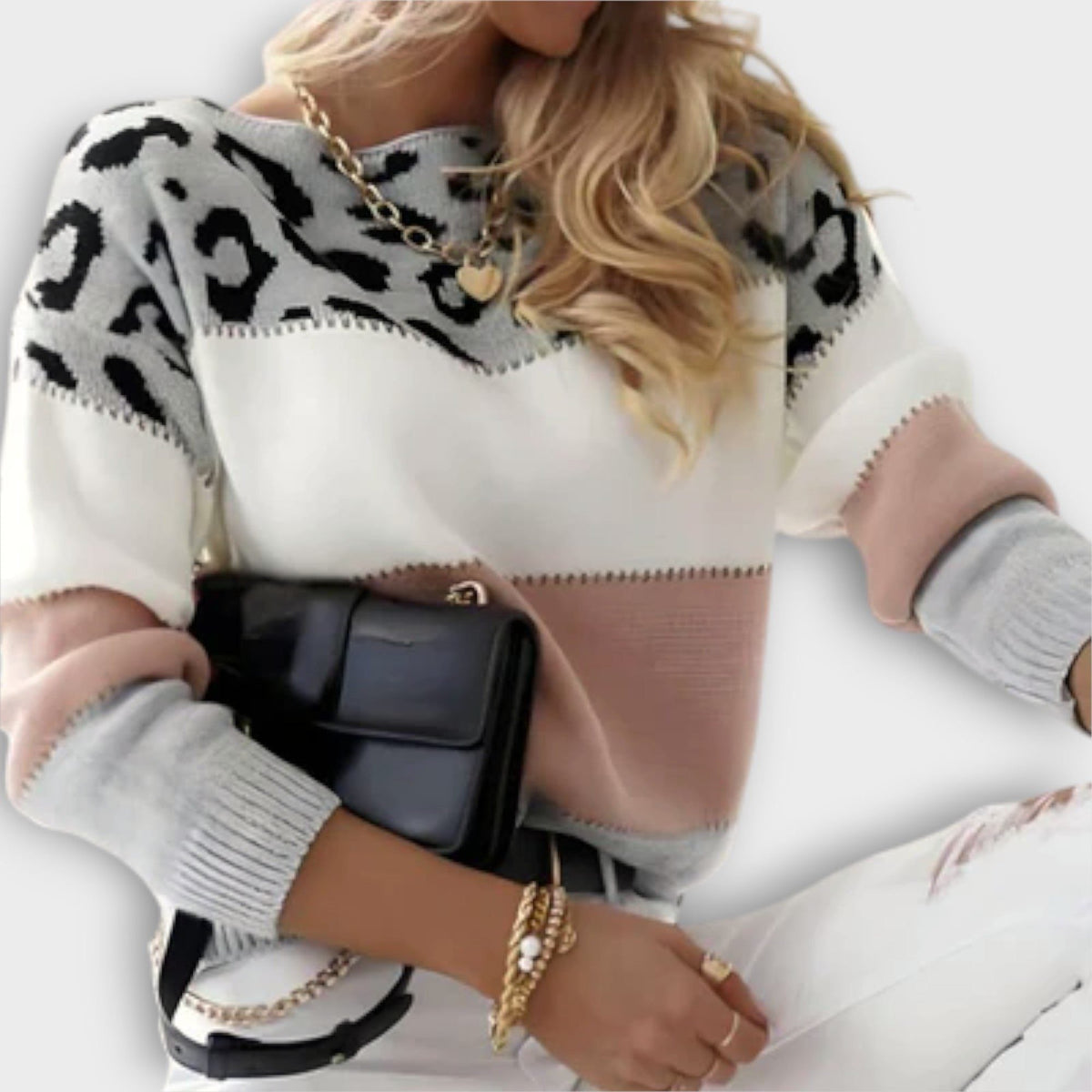 Blitilde Leopard Print Sweater with Crew Neck